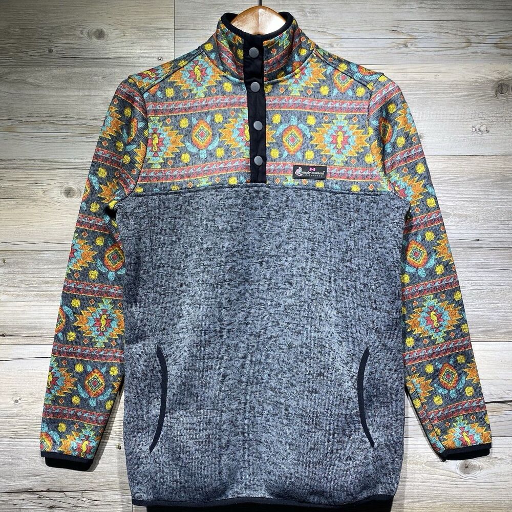 Simply Southern Sweater Fleece Pullover 1/4 Snap Womens Small Aztec Southwestern